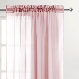 DWCN Sheer Curtains, Faux Linen Rod Pocket Solid Window Drapes for Bedroom,Super Soft and Breathable Semi Transparent Living Room Voile,2 Panels,W42 x L45,Blush Pink