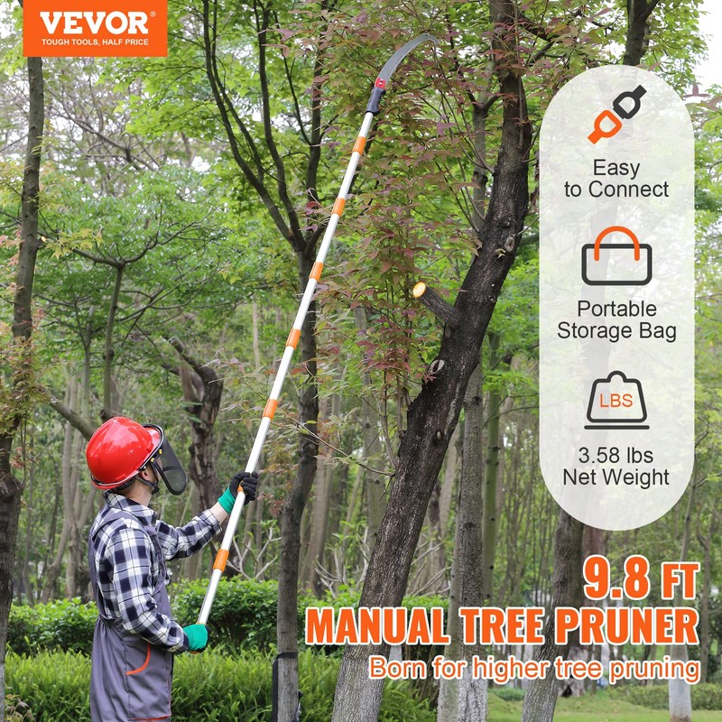 VEVOR Manual Pole Saw,4.6-9.8 ft Extendable Tree Pruner, Sharp Steel