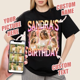 JIX & JOKY Custom Bootleg Rap Tee Shirts with Picture Birthday Shirts for Women Custom Shirt for Birthday Picture Shirt Face Tshirt Customize Tshirt for Women Men