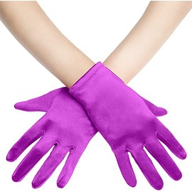 The Fancy Dress® Women's Short Satin Gloves - Ladies Dress Up Bridal Short Gloves Stretchy 1920s Opera Evening Party Dance Wedding Prom Gloves (Purple)