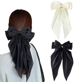Haarspangen mit Schleife, lang, seidig, Satin, einfarbig, große Schleife, klassische Haarspangen mit langem Schwanz, tolles Geschenk für Frauen und Mädchen zum Geburtstag, Jahrestag, Valentinstag, 2