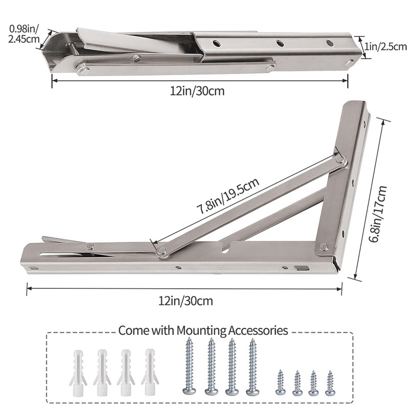 YUMORE Folding Shelf Brackets 12", Max Load: 330lb Heavy Duty