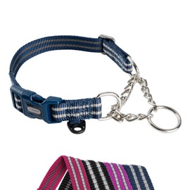 Petiry Half Chain Choke Collar Reflective Nylon Half Choke Collar with Safety Quick Release Buckle,Escape-proof Anti-pull for Large Dogs Neck 44-56cm(Blue,Large)