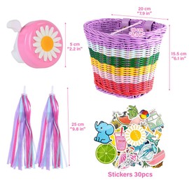 KBIBCK Kids Bike Basket, Scooter Basket, Bike Basket Front Kids, Handwoven Cycle Basket for Kids with Spare Leather Straps, Easy Install Detachable