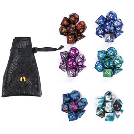 Cusdie 6 Sets/42 Pcs DND Dice Polyhedral Dice Set with Dragon Eye Bag, Color Blending D&D Dice Set for Dungeons and Dragons, RPG, Table Games