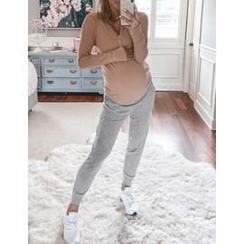 Peauty Maternity Pants for Women Black Sweatpants Joggers Pregnancy Clothes Lounge Yoga Petite High Waist (Black+Medium Heather Gray S)