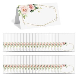 YYFIVEHAN 60 pieces of rose patterned wedding banquet seat cards, number, name, location cards, holiday and birthday party gift cards, double-sided foldable tent cards with floral patterns