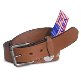 R.G. BULLCO - 1-1/2" Full Grain Leather Belt with Rawhide Weave and 3 Floral Conchos - Brown - Size 36 - RGB-4576S
