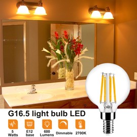 Vinaco G16.5 Candelabra Base Bulbs LED, 3 Pack 600LM G16.5 Light Bulb LED 5W, Equivalent 60W, Warm White 2700K No Flicker G 16.5 Dimmable Bulbs 120V, E12 Base for Chandeliers, Ceiling Fan, Pendant.