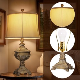 QiMH Resin Table Lamp with Vintage Carving Craft, Farmhouse Retro Rustic Bedside Nightstand Lamp for Living Room Bedroom Home Office Study Entryway(LED Bulb Included)