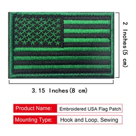 2 PCS EmWoot USA American Flag Patch Regular Reverse Embroidered Tactical Morale Patch Hook and Loop Applique Fastener(Bright Green)