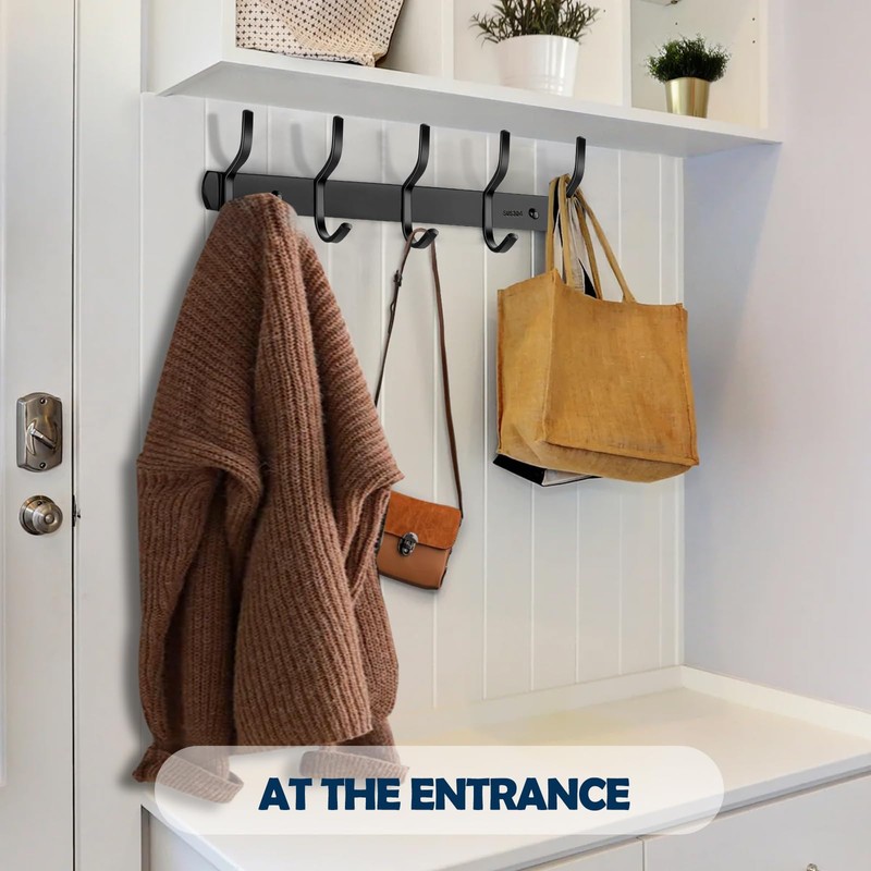 TooCust Coat Rack Wall Mounted, 5 Hooks 16", Heavy Duty,