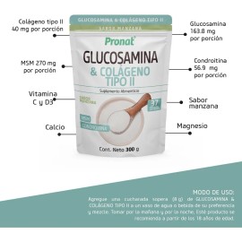 Glucosamina Y Colgeno Tipo Ii Sabor Manzana 300 Gr Pronat - Producto Original de Alta Calidad, Entrega Rápida y Segura, Garantía Incluida             