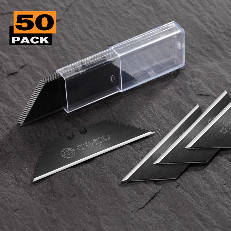 M MEEPO 50-Pack Utility Knife Blades, Blackened SK-2 Razor Blades