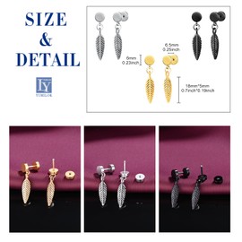 Yumilok 3 Pairs Stainless Steel Stud Earrings for Men and Women Earrings Set Feather Earrings Circle Earrings Stud Earrings Stainless Steel Fake Plugs Ear Cheater Tunnel Gauges Ear Piercing, Stainless