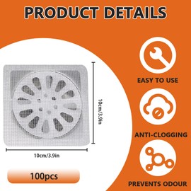 Bettinay 100PCS Disposable Hair Drain Stickers, Hair Catcher Mesh for Shower Drain Protector Bathroom Laundry Bathtub