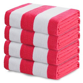 Exclusivo Mezcla 4 Pack Beach Towels, Large Microfiber Striped Beach Bath Pool Towel Set for Kids and Adults, Lightweight and Absorbent, 30x60 Inches, Pink