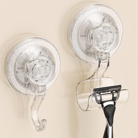 Luxear Vacuum Suction Cup Hooks Bathroom Reusable Razor Holder Waterproof Shower Hooks Strong Hold 5kg Weight Capacity for Storage Bathroom Hooks Towels Robes Multipurpose Hanging-2Pack