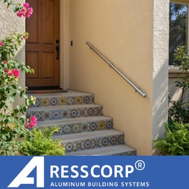 3FT Aluminum Handrail Kit for Indoor/Outdoor Stairs (2–18 FT Available) 1.6" Round Wall Mount Stair Railing, Stainless Steel Look, with Adjustable Steel Brackets Complete DIY Grab Bar Kit ARESSCORP