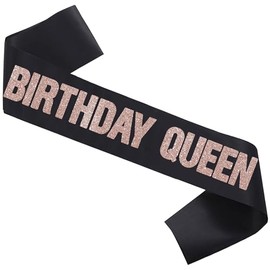 Black Sash with Birthday Queen Rose Glitter, Birthday Party Decorations for Women, 21st 25th 30th 40th 50th 60th 70th 80th 90th Bday Party Decorations