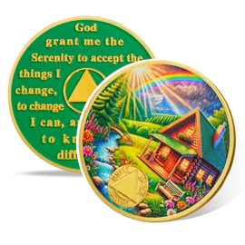 Serenity Cabin Sobriety Coin, Affirmation AA Chips, Addiction Recovery Sober Medallions, Celebrating Anniversary Token, Alcoholics Anonymous Sobriety Gifts for Men Women