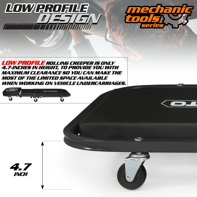 M-AUTO 40-Inch Folding Creeper Rolling Seat, All-in-One Adjustable Roller Garage