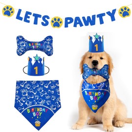 IDOLPET Dog Birthday Bandana Large Dog Birthday Hat Happy Birthday Dog Bone Toy Dog Party Set Pet Happy Birthday Party Suppliers Dog Birthday Accessories and Pet Decorations -（Small Blue