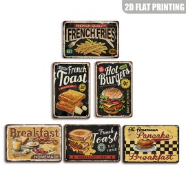 French Fries Metal Tin Sign Retro Fast Food Style Rustic Wall Decor for Kitchen Cafe Diner Restaurant Wall Hanging GiftColor: E540(6 PCS), Size: 20*30cm