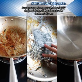 Washieldz Stainless-Steel Cast Iron Skillet Cleaner for Cookware, Pot and Grill | Premium Chainmail Scrubber with Hanging Ring 6"x8" Square (Pack of 1)