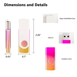 1 Pack Golden-Pink 64GB USB Flash Drive Gradient Color USB 2.0 Memory Stick Wholesale Bulk Swivel Design Thumb Drive for Data Storage