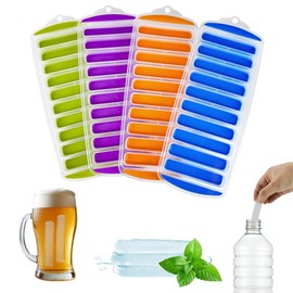Lily's Home Silicone Ice Cube Tray without Lid, BPA-Free, Ideal for Water Bottles & Sports Bottles, Flexible & Stackable Design for Quick Release, Ice Cube Trays for Freezer(11.6"x4.6"x0.7" Set of 4)