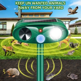 4Pack Upgraded Ultrasonic Solar Animal Repellent Outdoor,Deer Repellent Devices with Motion Detection & Strobe Light,Waterproof Cat Mouse Raccoon Dog Rabbit Deterrent for Yard Garden Protection