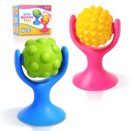 Sensory Suction Toys Spinner for Baby: Fine Motor Skills Development for Toddler - Quiet High Chair Toy for Calming - Textured Silicone Bath Toy for Infants 6 Months+