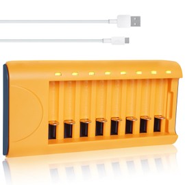 Skywolfeye 8 Bay AA AAA Battery Charger, Smart USB AA Battery Charger for AA AAA NiMH NiCD 1.2V Rechargeable Batteries (No Battery)