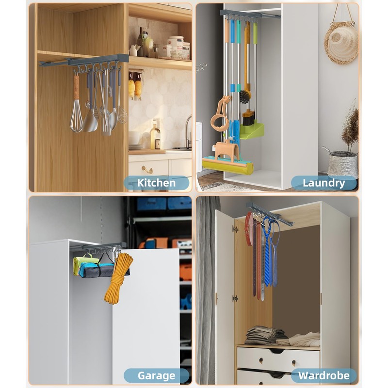 Pull Out Broom Holder, Multifunctional Slide Broom And Mop Storage/Organizer