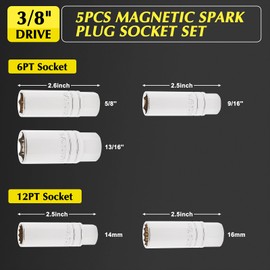 EMENTOL 5PCS 3/8" Drive Magnetic Spark Plug Socket Set, CR-V, Includes 14mm, 16mm Thin Wall Sockets and 9/16", 5/8", 13/16"
