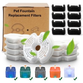Cat Water Fountain Filter, Multiple Filtration Pet Water Fountain Replacement Filter,8 Cotton Activated Carbon Cat Fountain Filters and 8 Pre-filter Sponges (8+8 Pack)