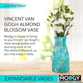 MODGY - Jarrón de flores expandible de plástico moderno para centros de mesa de comedor, decoración de sala de estar, baño, boda, oficina, Van Gogh, flor de almendro