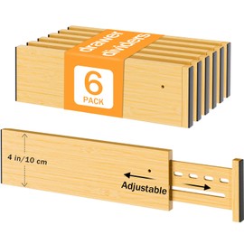 Ryqtop Bamboo Drawer Dividers 4" High, 12.8-18" Adjustable Drawer Organizers for Clothes,Expandable Dresser Separators in Bedroom/Kitchen/Bathroom/Office Organization and Storage,6 Pack