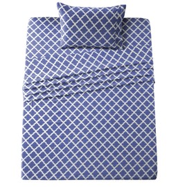 Lux Decor Twin Sheet Set, 3-Pc, Breathable Hotel Style Sheets, Microfiber Sheets Deep Pockets, Easy-Fit, Soft & Wrinkle Free Oeko-Tex Quatrefoil Bed Sheets (Twin, Navy Blue)