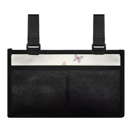 Gomyblomy Hummingbird Print Wheelchair Side Bag, Floral Wheelchair Side Organizer Bag with Pockets, Wheelchair Armrest Accessories Pouch for Walkers Power Wheelchairs