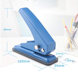 Single Handheld 1/4 Inches Hole Puncher, 20 Sheet Punch Capacity Metal Hole Punch with Skid-Resistant Base for Paper, Chipboard, Art Project, Blue