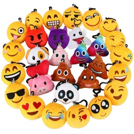 Dreampark emoticon Keychain, Emoticon Plush Key Chain Bulk Toy Valentine's Day Gifts Birthday Party Favors Supplies, Treasure Box Rewards Carnival Prizes for Kids Boys and Girls, 2" Set of 30