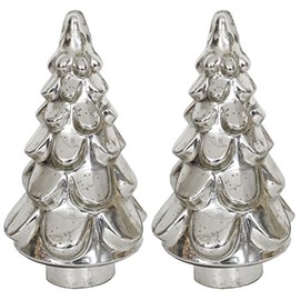 Christmas Tree Tabletop Set of 2 DIMPLE 6.5" W x 12" H Mercury Glass Silver