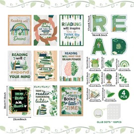 45 PCS Reading Bulletin Board Sets Eucalyptus Classroom Decor Bulletin Board Poster Greenery Classroom Decor for School Classroom Office Home Nursery Library