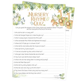 Nursery Rhyme Quiz - Safari Theme Baby Shower Game - 20 Players