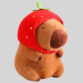 Strawberry Capybara Plush Toy, Cute Capybara Anime Fluffy Toy, Creative Birthday and Holiday Gift Options, Christmas Gift - Color: brown and red, Specification: 23cm/9.05in