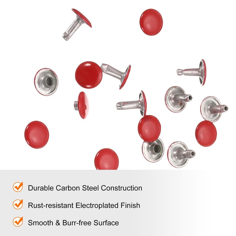 sourcing map 100 Sets Double Cap Leather Rivets, 10x10mm Round