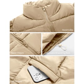 Zeagoo Puffer Vest Women Stand-Up Collar Down Quilted Cropped Vests With Pockets 2025 Ladies Fall Outerwear Coat Cream