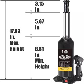 BIG RED 10 Ton (20,000 lbs) Torin W elded Hydraulic Car Bottle Jack, Black Torin